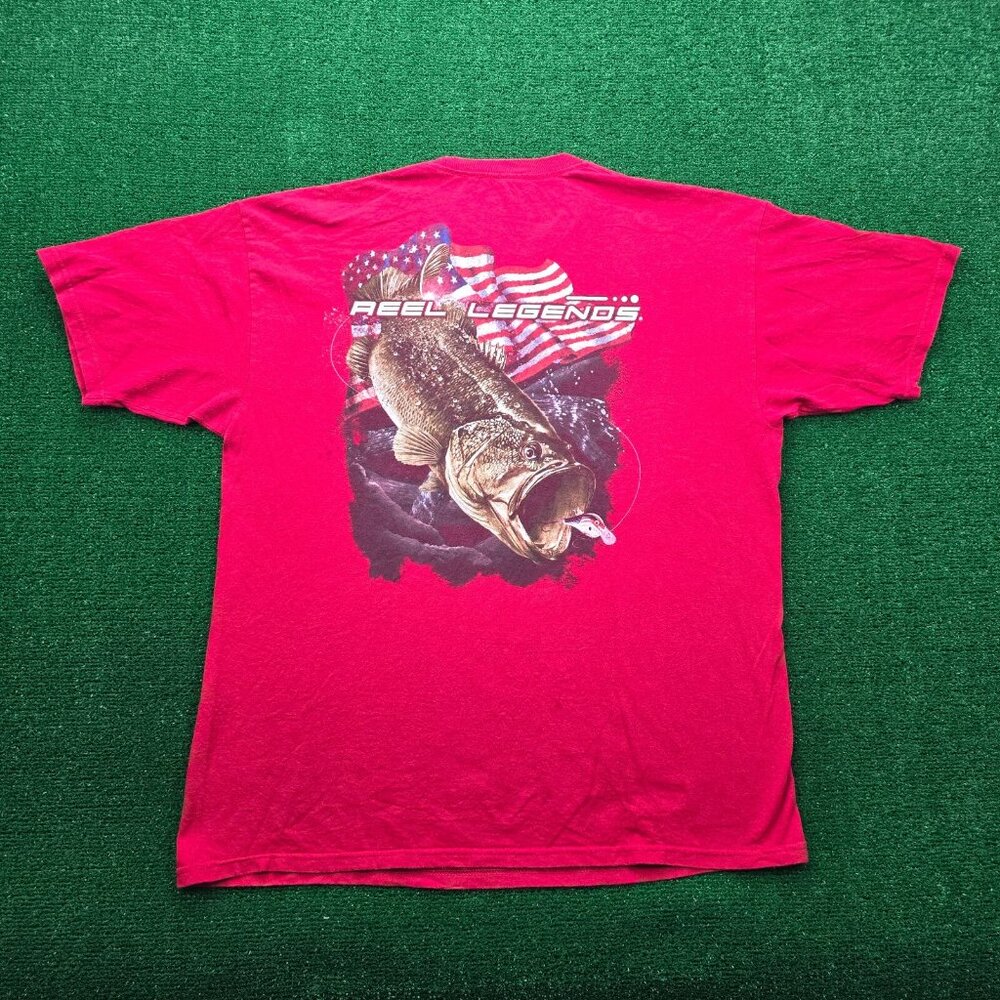 Reel Legends Tshirt Mens XL Red Short Sleeve Fishing Bass Outdoors Patriotic